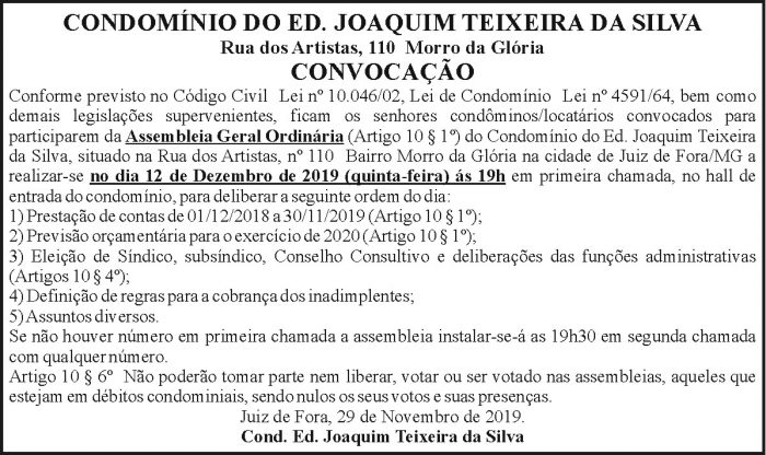 Condomínio do Ed. Joaquim Teixeira da Silva 4 1 JOAQUIM