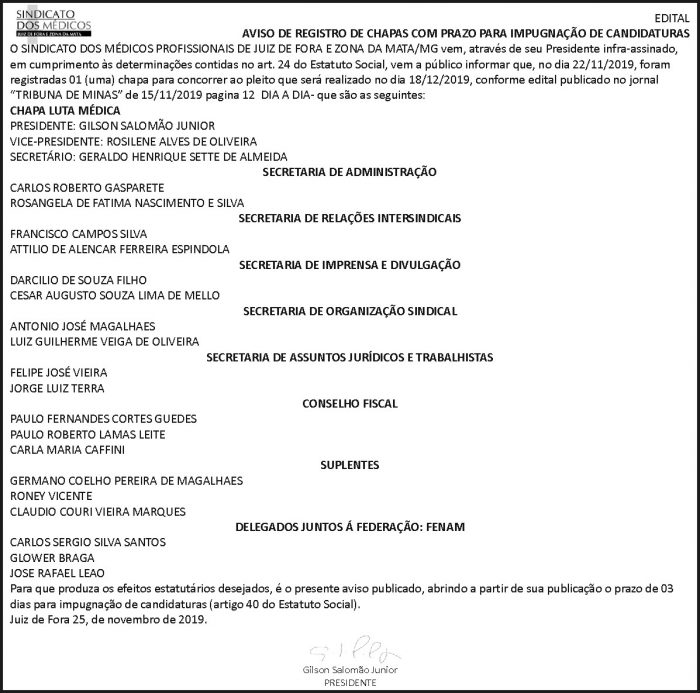 Sindicato dos Médicos - Registro de Chapas 4 1 MEDICOS