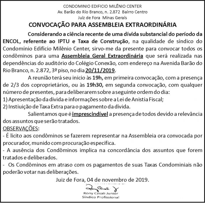 Convocação para assembleia extraordinária 4 1 MILENIO