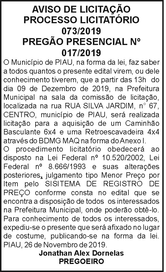 Município de Piau - Aviso de Licitação 4 1 PIAU
