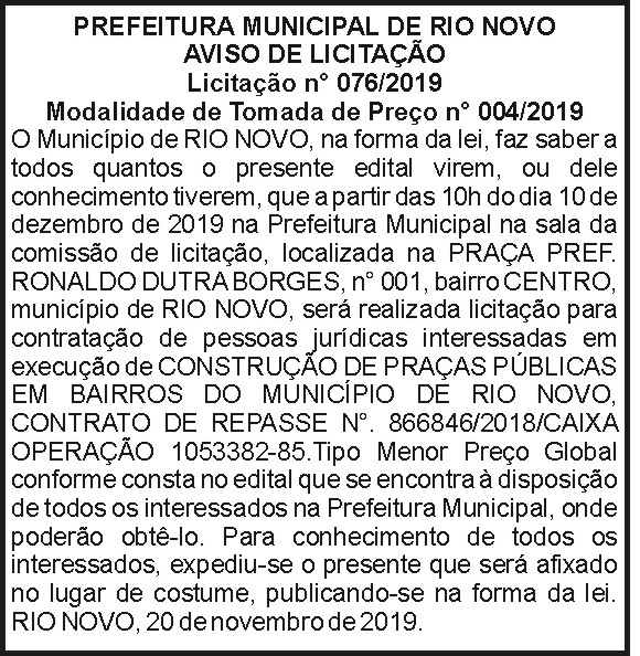 Prefeitura Municipal de Rio Novo - Licitação 4 1 RIO NOVO 076
