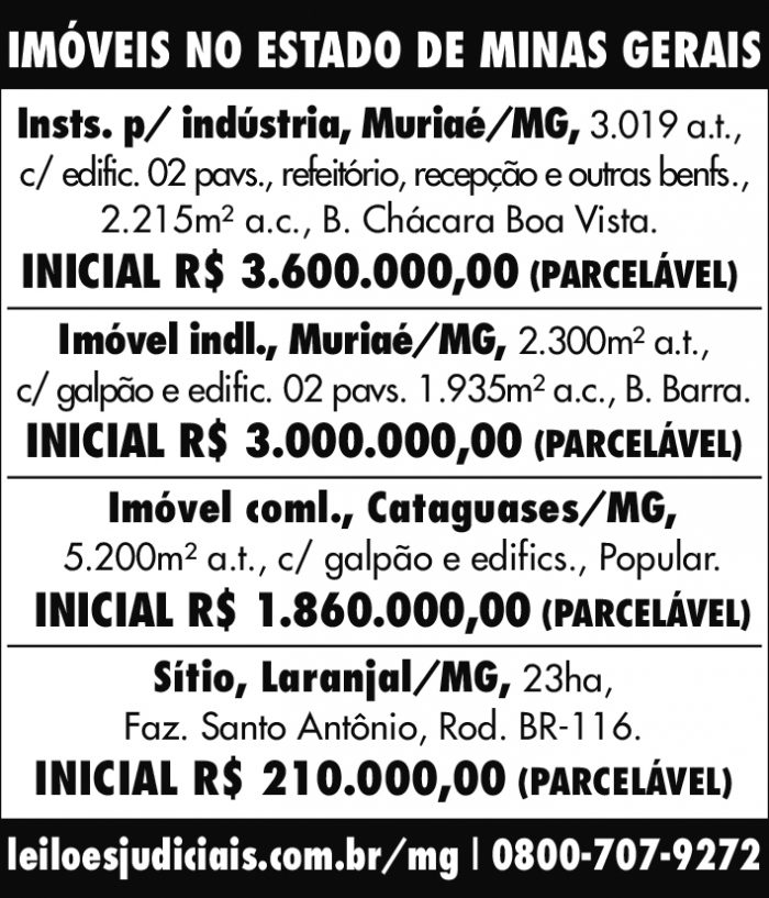 Leilão - Imóveis no estado de Minas Gerais 4 AVISO LEILAO