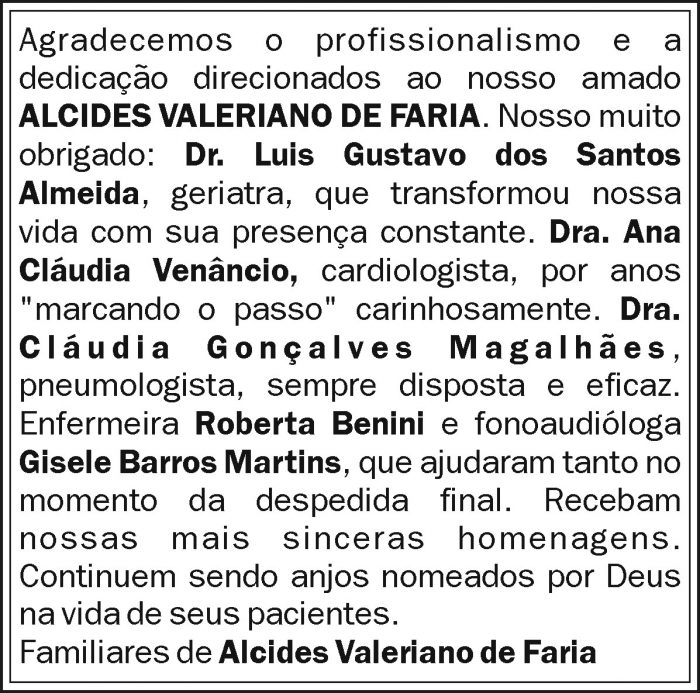 Familiares de Alcides Valeriano de Faria - Agradecimentos 4 1 ALCIDES