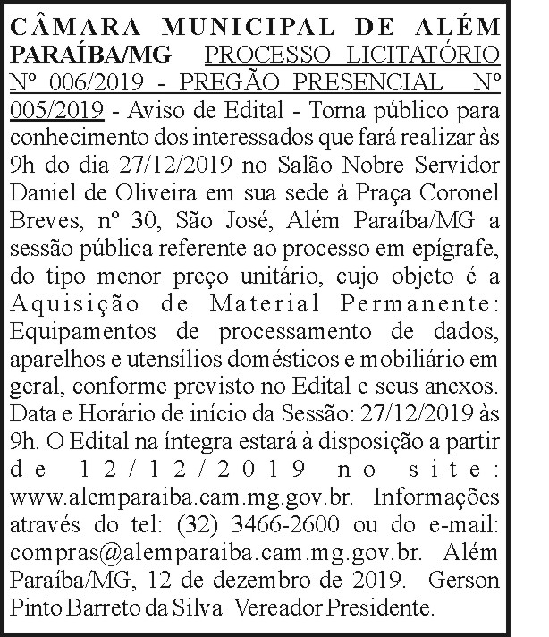 Câmara Municipal de Além Paraíba/MG 4 1 ALEM PARAIBA