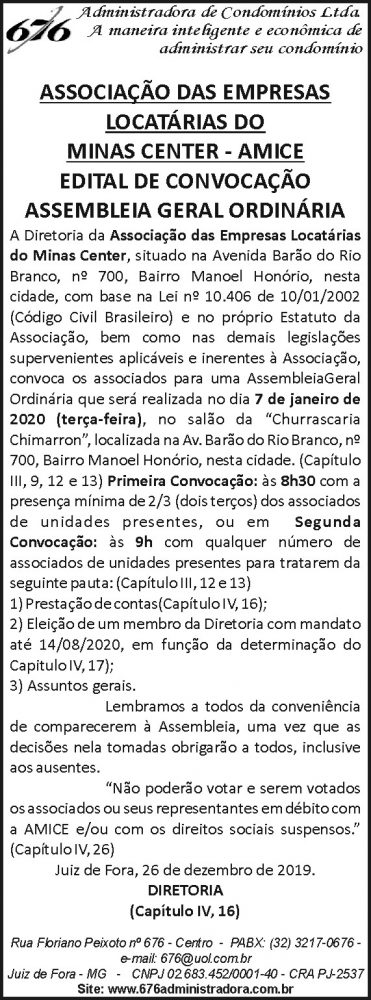 AMICE - Edital de convocação 4 1 MINAS CENTER