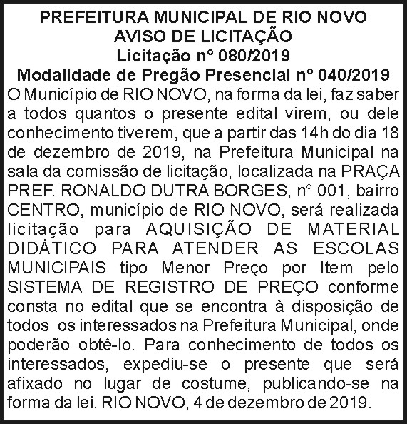 Prefeitura Municipal de Rio Novo 4 1 RIO NOVO 080