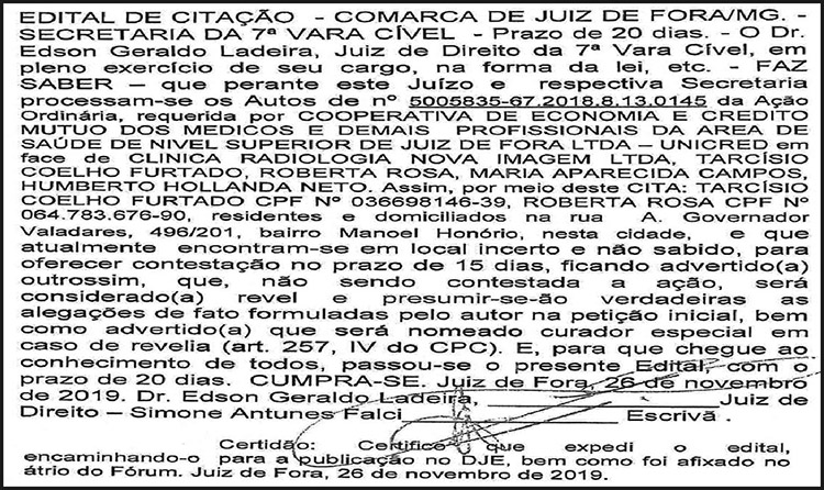 Edital de citação - Unicred 4 edital unicred