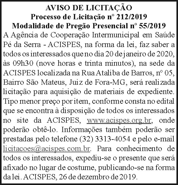 Aviso de Licitação 212/2019 - Acispes 4 1 ACISPES212