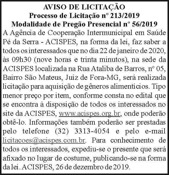 Aviso de Licitação 213/2019 - Acispes 4 1 ACISPES213
