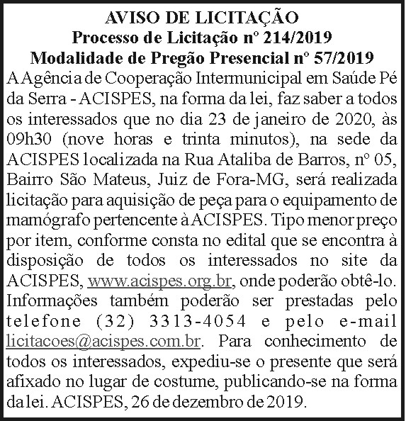 Aviso de Licitação 214/2019 - Acispes 4 1 ACISPES214