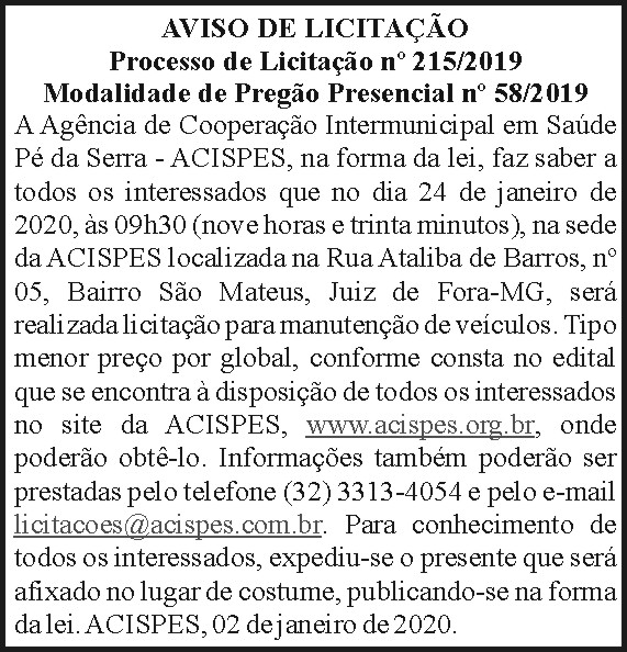 Aviso de Licitação 215/2019 - Acispes 4 1 ACISPES215