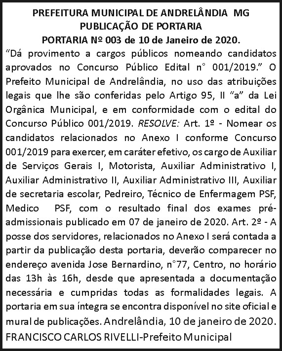 Prefeitura Municipal de Andrelândia 4 1 ANDRELANDIA 003