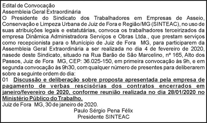 SINTEAC - Assembleia Geral Extraordinária 4 1 ASSEIO
