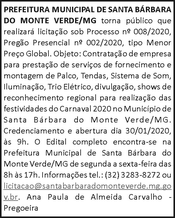 Prefeitura Municipal de Santa Bárbara do Monte Verde (MG) 4 1 BARBARA 008