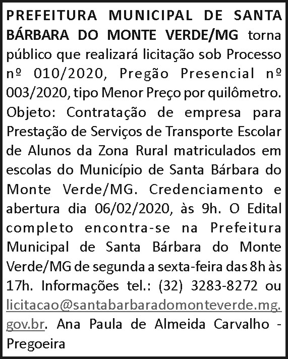 Prefeitura Municipal de Santa Bárbara do Monte Verde/MG 4 1 BARBARA 010