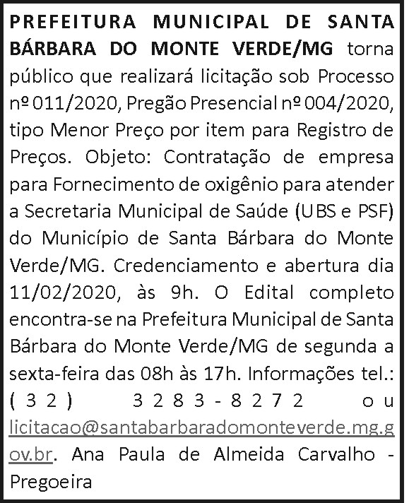 Prefeitura Municipal de Santa Bárbara do Monte Verde 4 1 BARBARA 011