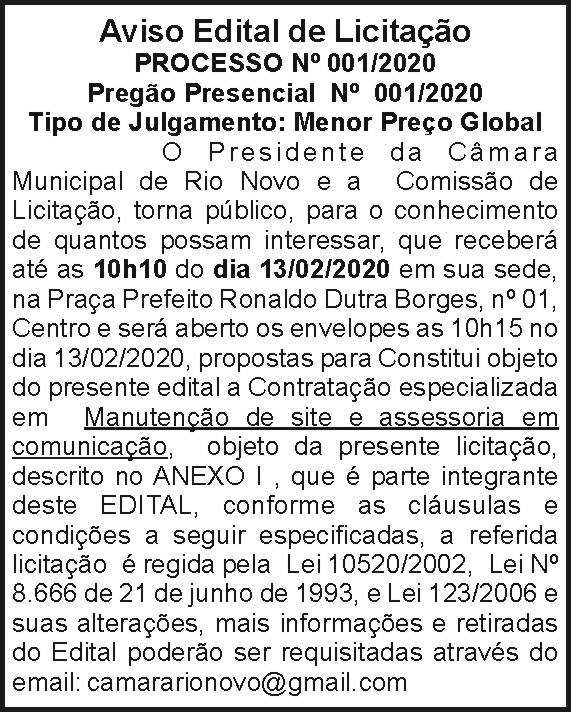Câmara Municipal de Rio Novo - Licitação 4 1 CAMARA
