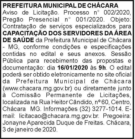 Prefeitura Municipal de Chácara 4 1 CHACARA 002