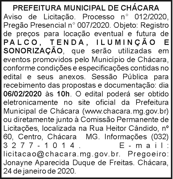 Prefeitura Municipal de Chácara 4 1 CHACARA 007
