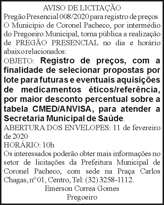 Município de Coronel Pacheco - 008/2020 4 1 CORONEL 008