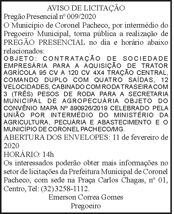 Município de Coronel Pacheco 4 1 CORONEL 009