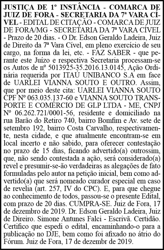 Edital de citação - Justiça de 1º Instância 4 1 FENIX