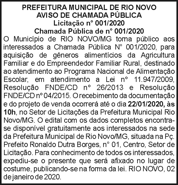Prefeitura Municipal de Rio Novo 4 1 RIO NOVO 001