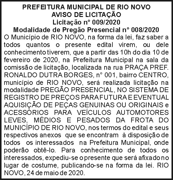 Prefeitura Municipal de Rio Novo 4 1 RIO NOVO 009