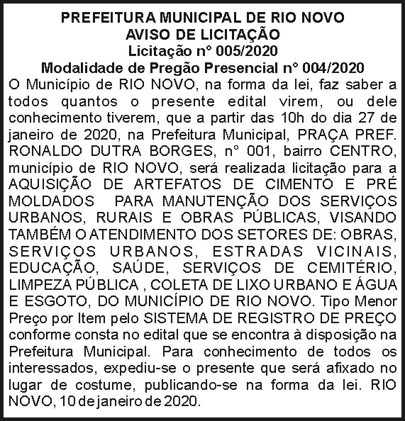 Prefeitura Municipal de Rio Novo 4 1 RIO NOVO