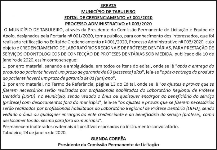 Município de Tabuleiro - Errata 4 1 TABULEIRO 0011