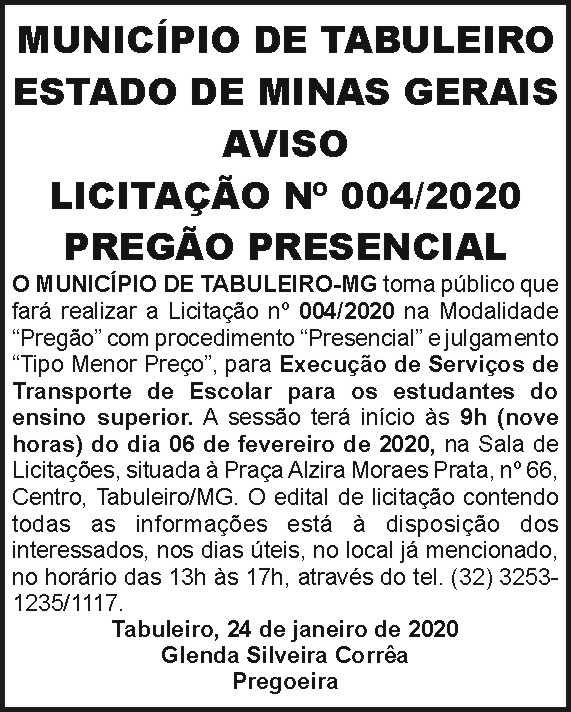 Município de Tabuleiro - Licitação 4 1 TABULEIRO 004