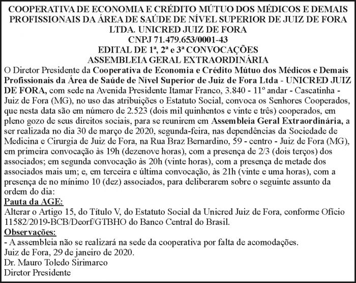 Assembléia Geral Extraordinária - Unicred Juiz de Fora 4 1 UNIAGE