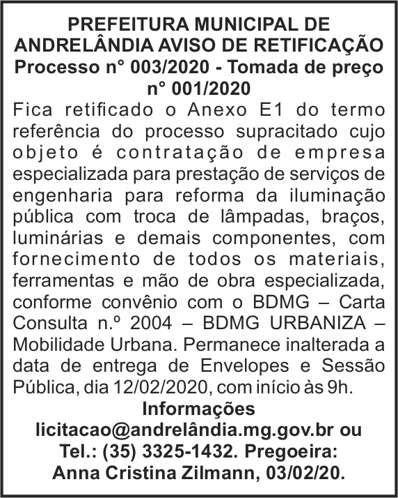 Prefeitura Municipal de Andrelândia 4 1 ANDRELANDIA 003