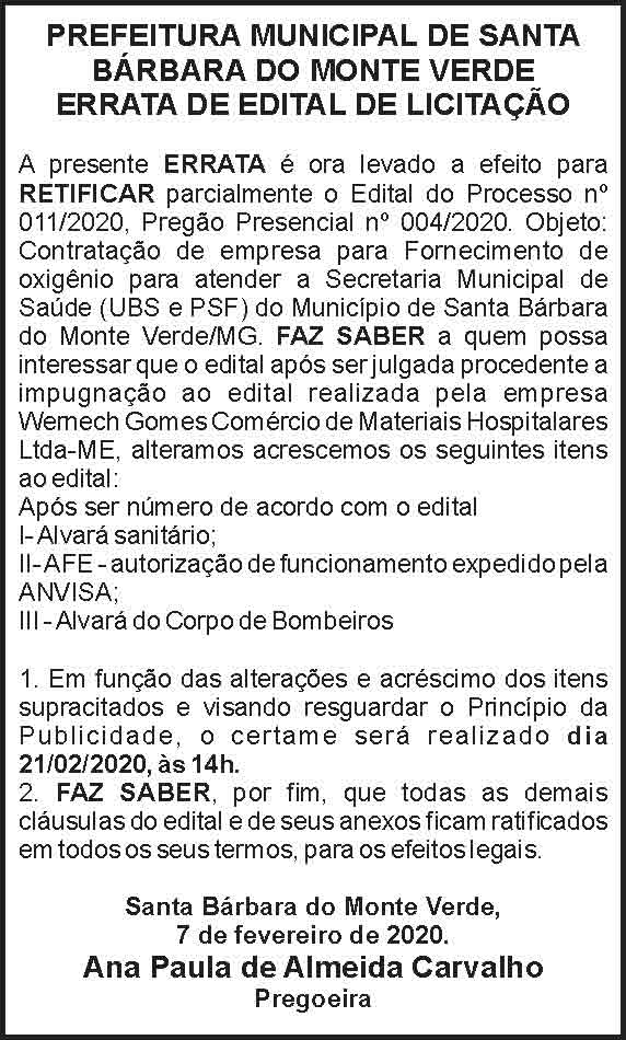 Prefeitura Municipal de Santa Bárbara do Monte Verde 4 1 BARBARA 004