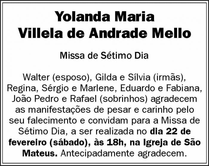 Missa de sétimo dia em memória de Yolanda Mello 4 1 MELLO