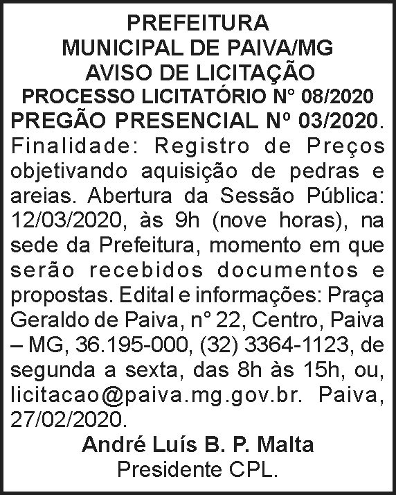 Prefeitura Municipal de Paiva/MG 4 1 PAIVA 08 1