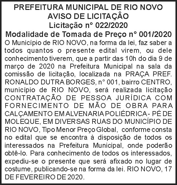 Prefeitura Municipal de Rio Novo 4 1 RIO NOVO 022