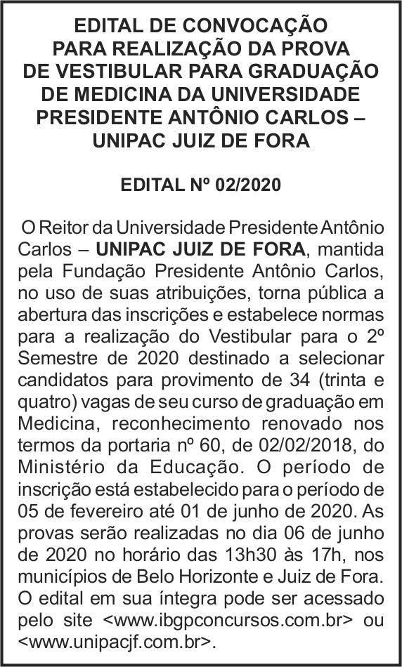 Unipac - Edital nº02/2020 4 1 UNIPAC 02