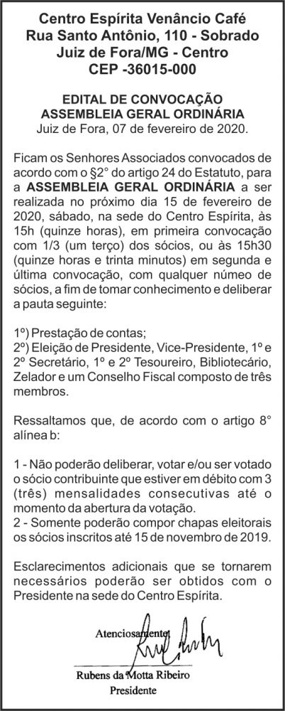 Centro Espírita Venâncio Café - Convocação 4 1 VENANCIO