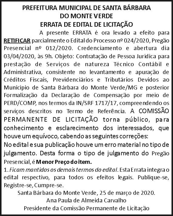 Prefeitura Municipal de Santa Bárbara do Monte Verde 4 02 3