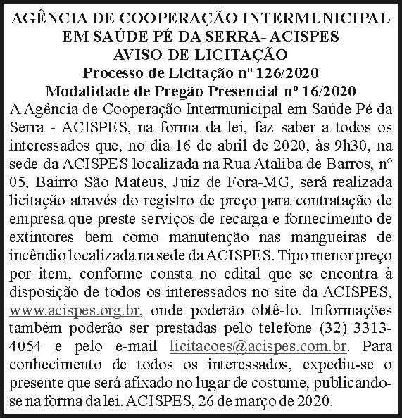 Acispes - Aviso de Licitação 126/2020 4 1 ACISPES 126