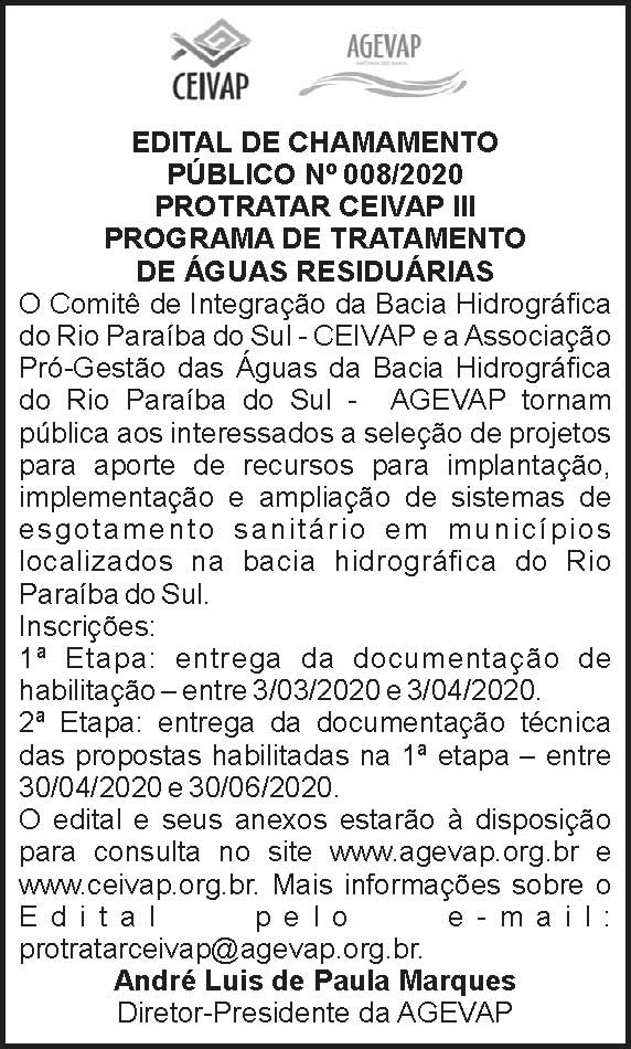 Edital de chamamento - CEIVAP e AGEVAP 4 1 AGEVAP 008