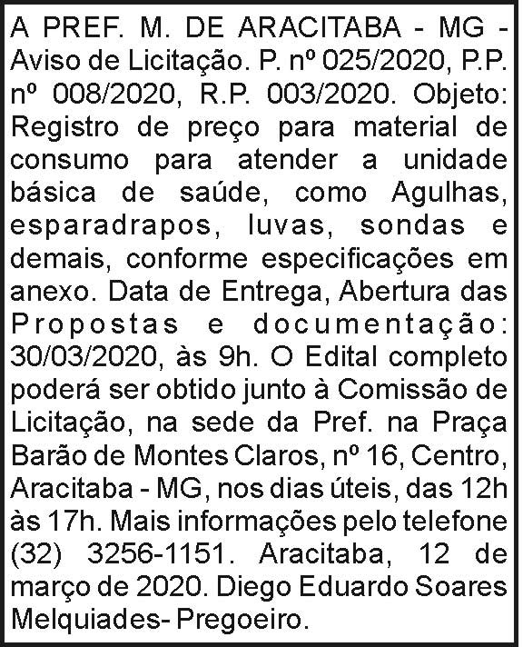 Prefeitura Municipal de Aracitaba 025/2020 4 1 ARACITABA 025