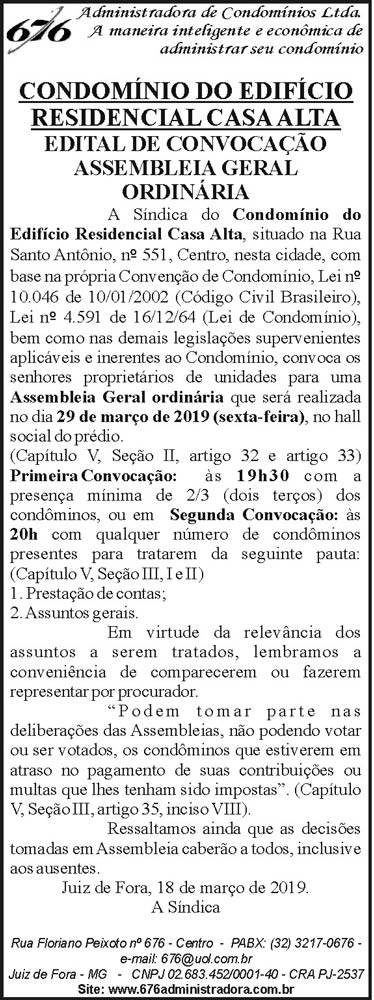 Condomínio do Edifício Residencial Casa Alta 4 1 CASA ALTA