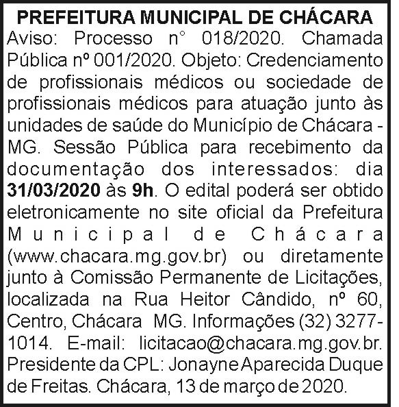 Prefeitura Municipal de Chácara 4 1 CHACARA 018