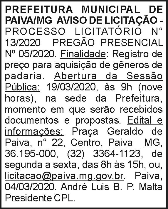 Prefeitura Municipal de Paiva 13/2020 4 1 PAIVA 13