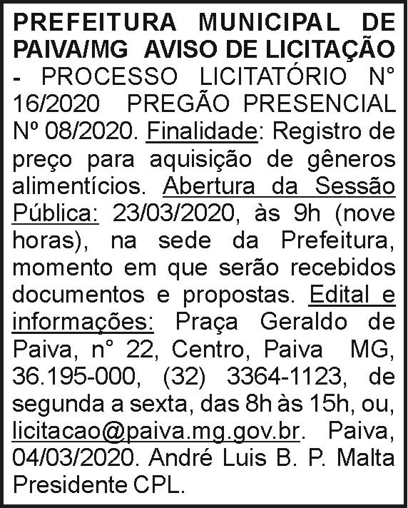 Prefeitura Municipal de Paiva 16/2020 4 1 PAIVA 16