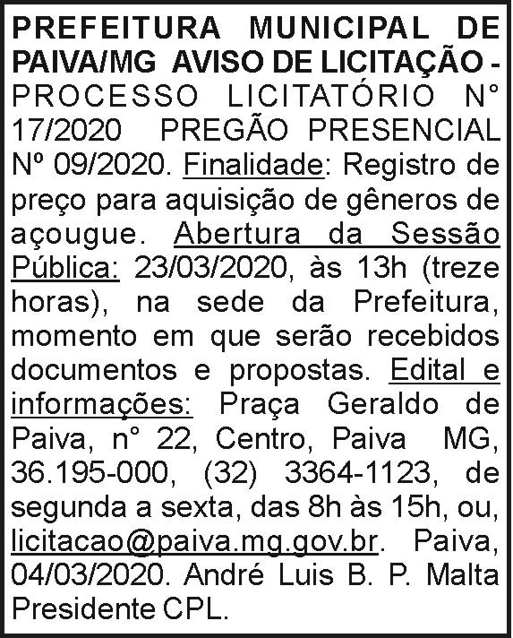 Prefeitura Municipal de Paiva 17/2020 4 1 PAIVA 17