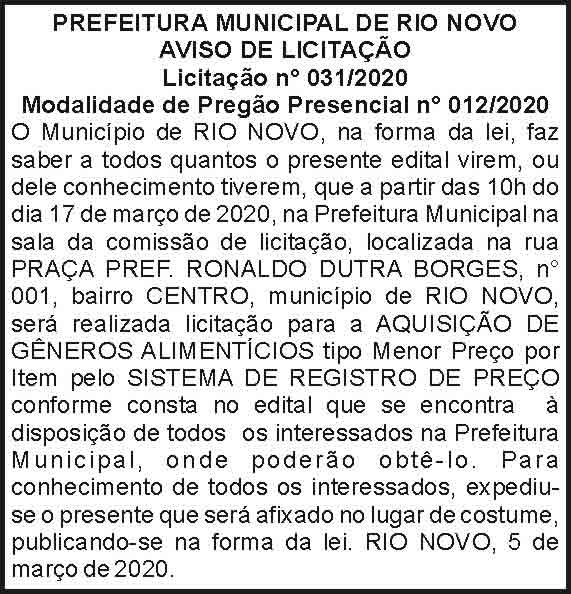 Prefeitura Municipal de Rio Novo 4 1 RIO NOVO 031