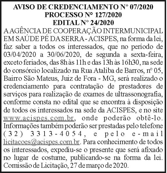 Acispes - Aviso de Credenciamento 07/2020 4 1 ACISPES 07